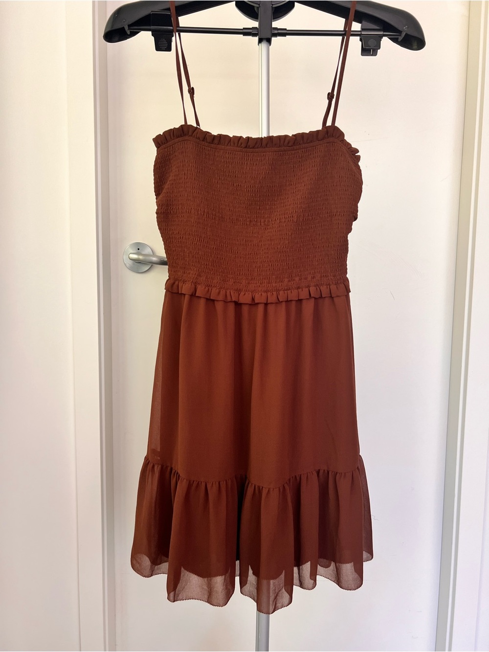 Wilfred Rust Smocked Spaghetti Strap Dress